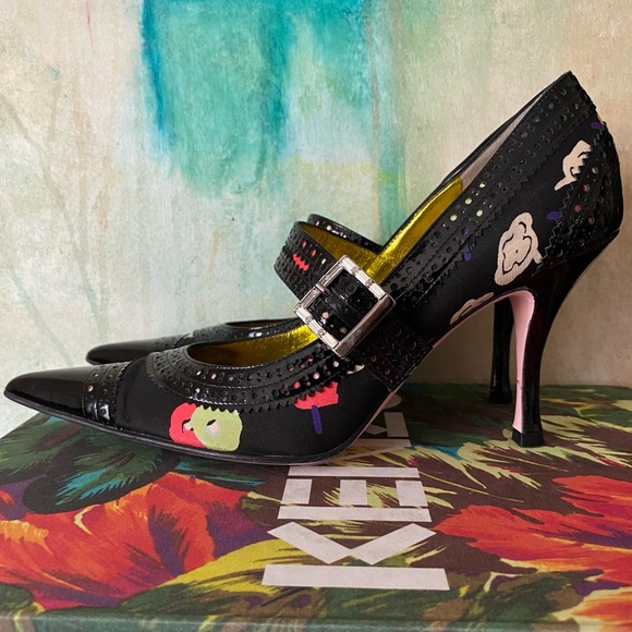 Rare♦️Christian Lacroix Floral Heels Shoes Mary Jane Pumps VTG Strap - Picture 3 of 10